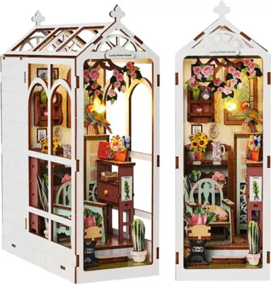 Produktbild von Habarri | DIY Book Nook - Blumige Erholung - Puzzle 3D - Miniatur Haus Kit mit Möbeln und LED-Licht - Buch Ecke Kit