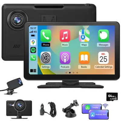 Produktbild von 9 Zoll Autoradio mit CarPlay & Android Auto - 4K Front- & 1080P Rückkamera 64GB Speicher Dual Dashcam