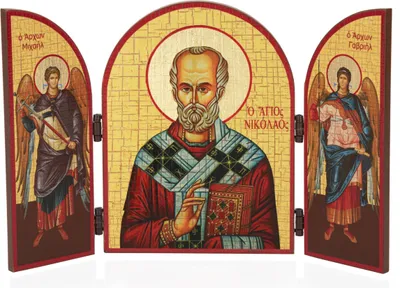 Produktbild von Heiliger Nikolaus Triptychon Holz Ikone 25x16cm christlich 11318