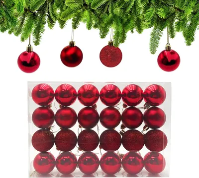 Produktbild von Kunststoff Weihnachtskugeln rot, 24 Stück Ø 5 cm, glänzend, matt, glitzernd, für Weihnachtsbaum