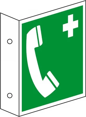 Produktbild von Dreifke® Schild I Rettungs-Fahnenschild Notruftelefon, doppelseitig, Kunststo...