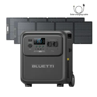 Immagine prodotto di Generatore portatile BLUETTI Elite 400 con 2 pannelli solari da 200 W, batteria di riserva da 3840 Wh con ruote, generatore solare per il campeggio, offline
