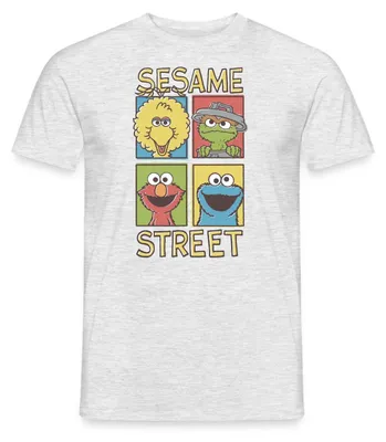 Produktbild von Spreadshirt Sesamstraße Bibo, Oscar, Elmo, Krümelmonster Männer T-Shirt, XXL, Grau meliert