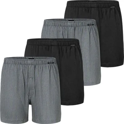 Produktbild von SCHIESSER Herren Jersey-Boxershorts, 4er Pack - 4Pack Boxershorts, Baumwolle, einfarbig Schwarz/Grau M
