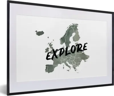 Produktbild von MuchoWow® MuchoWow® Gerahmtes Poster Karte - Europa - Zitate 60x40 cm - Poster mit zchwarzem Bilderrahmen - Schlafzimmer - Plakat in Rahmen - Drucken