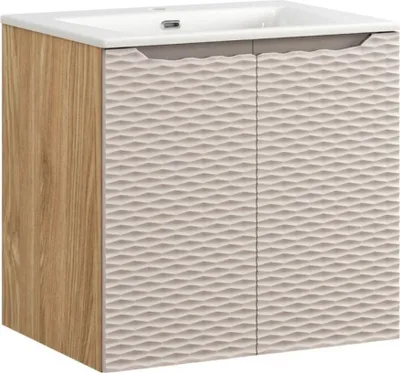 Productafbeelding van YOKA beige badkamerset: onderkast met kasten 60 cm + inbouwwastafel