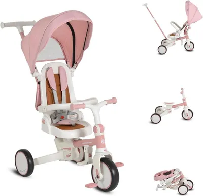 Produktbild von Byox Dreirad, Tricycle Compacto 4 in 1 Schiebegriff klappbar Gurt umbaubar EVA rosa