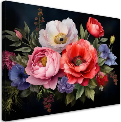 Produktbild von Leinwandbild Blumenstrauß Blumen 60x40 Feeby Bunt bild für die wand bereit zum aufhängen