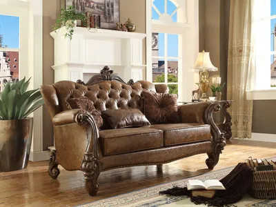 Zdjęcie produktu dla Sofa 3-osobowa do salonu sofy kanapa zestaw tapicerki skóra drewno trzyosobowa