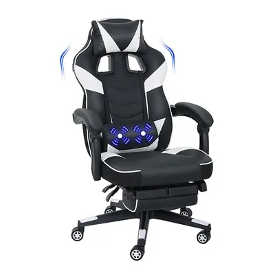 Produktbild von Puluomis Gaming Stuhl mit Massage und Fußstütze 150kg, Bürostuhl Ergonomisch Chefsessel Schreibtischstuhl Racing Stuhl Computerstuhl Weiß Schwarz