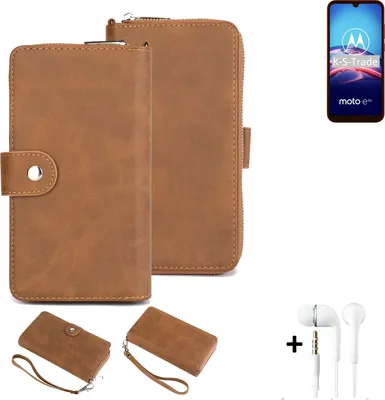 Produktbild von K-S-Trade Handy Schutz Hülle kompatibel mit Motorola E6s + Kopfhörer Portemonnee Tasche Wallet-Case Bookstyle-Etui braun (1x)
