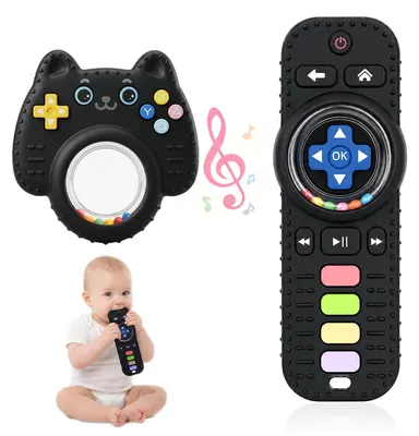 Image de Anneaux de dentition en silicone, lot de 2, avec hochet, pour bébés de 6 mois, jouet sensoriel pour bébé