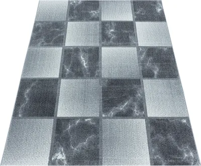 Produktbild von Kurzflor Teppich Wohnzimmer Grau 140x200 Rechteck Kariertes Design aus Polypropylen