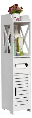 Produktbild von Badezimmer-WC-Möbel, Badschrank, Badregal Toilettenschrank Weiß, Schmaler Badschrank mit Tissue Storage Rack, 20 * 15 * 80 cm