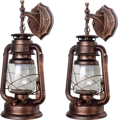 Immagine prodotto di Applique a lanterna, retrò antico vintage rustico, beige, set di 2