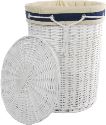 Zdjęcie produktu dla Kosz na pranie Skrzynia na pranie Kosze na pranie Wiklinowy okrągły biały Pokrywa Marine 96L D.46cm H.62cm