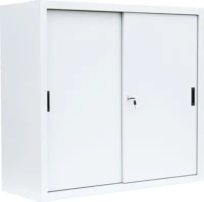 Produktbild von Schiebetürenschrank Aktenschrank Sideboard aus Stahl Weiß 109x120x45cm 550147