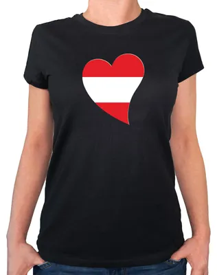 Produktbild von Huuraa Damen T-Shirt Österreich Flagge Herz XXL Black Bio Baumwolle Fairtrade Damenshirt Geschenkidee