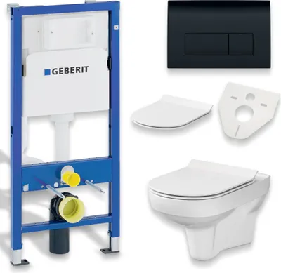 Produktbild von WC SET: Vorwandelement Duofix + Toilette Slim Soft-Close City-Cleanon Weiß + Schallschutzmatte + Betätigungsplatte in Schwarz