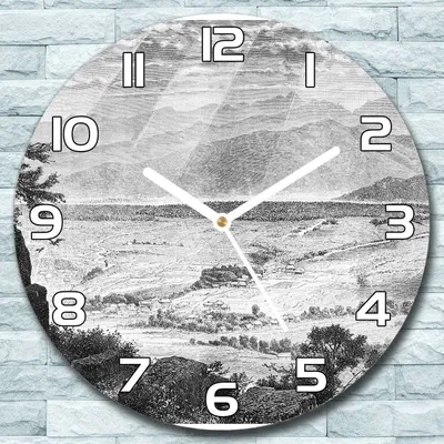Produktbild von Wanduhr aus Glas Rund fi 30 Berglandschaft Quarz Deko Schlafzimmer Büro