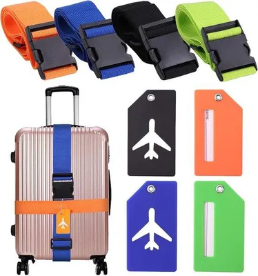 Produktbild von Famanu 4er Set verstellbare Gepäckriemen mit Schnalle - Schwarz/Blau/Orange/Grün