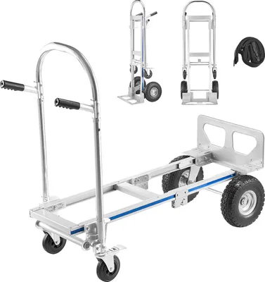 Zdjęcie produktu dla Wózek ręczny SucceBuy 2 w 1 o nośności 454 kg, wózek transportowy z trybem 4 kół, przekształcalny wózek platformowy z antypoślizgowym uchwytem, przenośny wózek ręczny do przeprowadzek, biura, magazynu i supermarketu