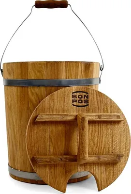 Produktbild von Saunakübel aus Eiche 15 Liter, ohne Lack oder Leim, mit Edelstahlringen, Deckel und Griff