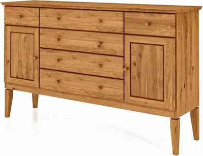 Produktbild von Kommode Sydo aus Wildeiche massiv 168x45x100 cm 2 Türen 6 Schubladen Holzbeine