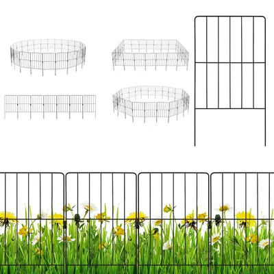 Produktbild von 25 Stück Gartenzaun, Metall Zaunelementen, Dekorativer Teichzaun, Gitterzaun Set mit 25 Befestigungsclips, rostfrei Metalldrahtzaun, geeignet für Garten, Gemüsegarten, Teich, 60 x 33cm