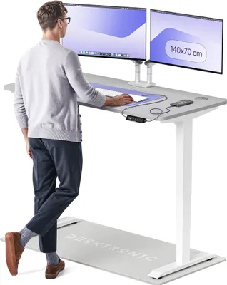 Produktbild von Desktronic HomePro Elektrisch höhenverstellbarer Schreibtisch 140x70cm Weiß/Grau mit Memory-Funktion, Anti-Kollisions Technologie, USB-A und USB-C-Ladeanschlüssen