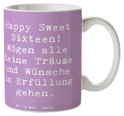 Produktbild von Mr. & Mrs. Panda Kaffeetasse Spruch 16. Geburtstag - Lavendeltraum - Geschenk, kaffeebecher keramik, Feier, unvergesslich, Glückwunsch, handgefertigte Geschenke, Tasse