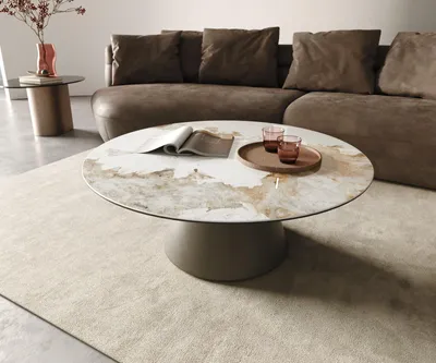 Produktbild von DELIFE Couchtisch Edge Rund 100x100 cm Keramik Minas Melange Borna Effektfinish Titan