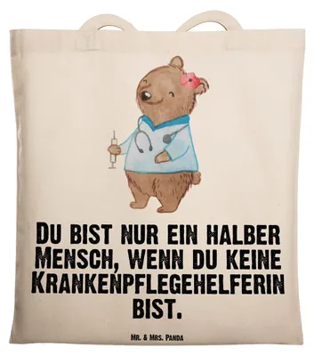 Produktbild von Mr. & Mrs. Panda Einkaufstasche Krankenpflegehelferin Herz - Transparent - Geschenk, Shopping Tasche, Tote Bag, Jutebeutel, Lustig, Ausbildung, Witzig, Spruch, Beutel