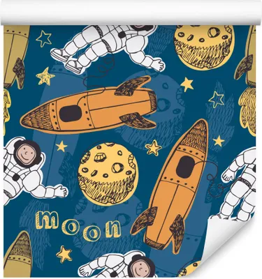 Produktbild von 10m VLIES TAPETE Rolle Kinderzimmer Kinderzimmer Kosmonauten Raketen XXL