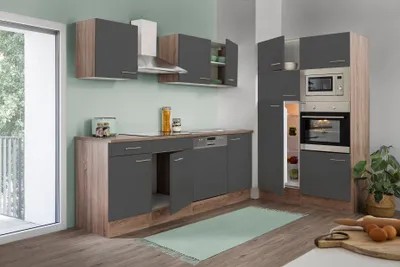 Produktbild von Küche Küchenzeile Leerblock Einbauküche Eiche York Grau Oliver 340 cm Respekta