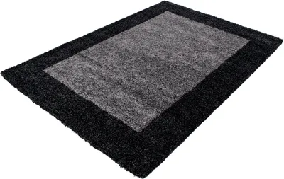 Produktbild von Teppich Wohnzimmer Hochflor Anthrazit 300x400 Rechteck Bordüre Design aus Polypropylen