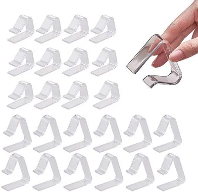 Produktbild von Unyqoos® 24er-Set transparente Tischdeckenklammern aus robustem ABS, 2 Größen für Tischplatten 2–5,5 cm, innen & außen – sicherer Halt