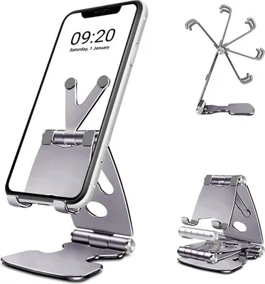 Produktbild von Anpassbare Smartphone-Ladehalter für iPhone und Samsung, Tisch- und Schreibtisch-Stand, Grau