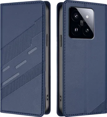 Produktbild von Hülle für Xiaomi 14 Pro, Kunstleder Brieftaschen Handyhülle mit Kartenfach und Standfunktion Blau