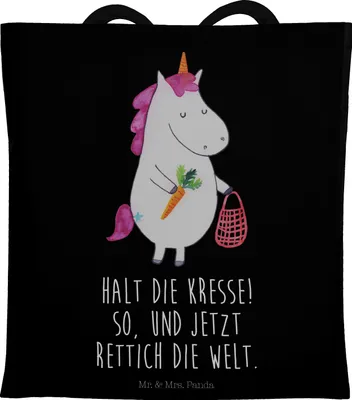 Produktbild von Mr. & Mrs. Panda Tote Bag Einhorn Gemüse - Schwarz - Geschenk, Unicorn, Shopping Tasche, Biomarkt, Laptoptasche, Uni, Jutebeutel, Einhörner, Wochenmarkt