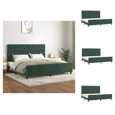 Obrázok produktu pre vidaXL Rám postele s čelom tmavozelený 200x200 cm zamat - Postele a rámy postelí