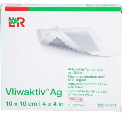 Obrázek produktu pro Vliwaktiv AG Obvaz na rány s aktivním uhlím, tamponáda se stříbrem, 10 ks TPO
