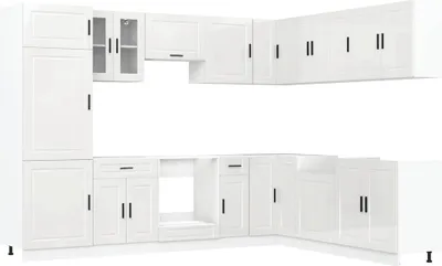Produktbild von 14-tlg. Küchenschrank-Set Porto Hochglanz-Weiß Holzwerkstoff