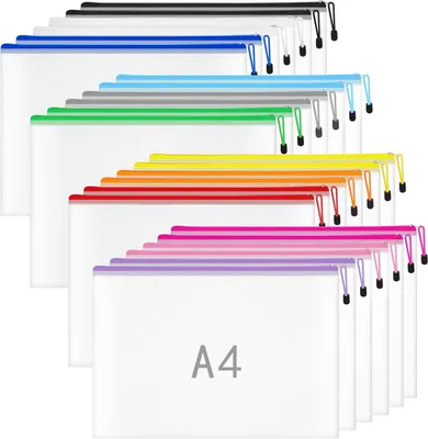 Produktbild von Plastikordner A4, 24 Stück, 33,5 x 24 cm, PVC, mit Reißverschluss, für Archivierung