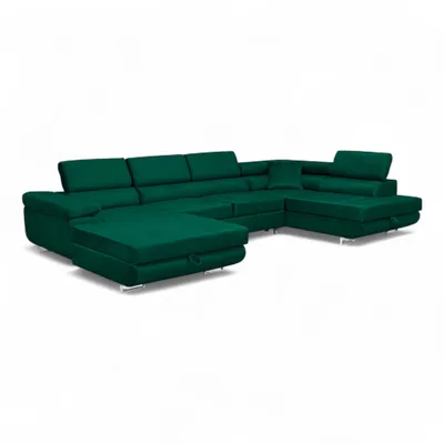 Produktbild von Sofiland Aller XXL narożnik prawy w kształcie litery U z funkcją spania, zestaw wypoczynkowy z 2 szufladami na pościel, sofa do salonu zielona MONOLITH 37, sofa, sofa rozkładana, kanapa