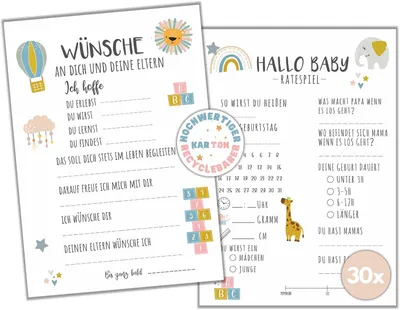 Produktbild von 30 x Babyparty-Ratespielkarten für Babyshower und Gender-Reveal – Persönliches Geschenk für Jungen und Mädchen