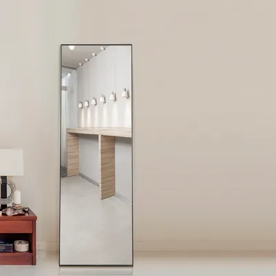 Produktbild von Fortuna Lai stojící zrcadlo v plné délce se zlatým kovovým rámem 150x40cm, HD velké šatní zrcadlo obdélníkové vysoké zrcadlo do obývacího pokoje nebo šatny, černé