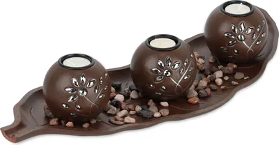 Produktbild von relaxdays Braune Teelichthalter mit Tablett