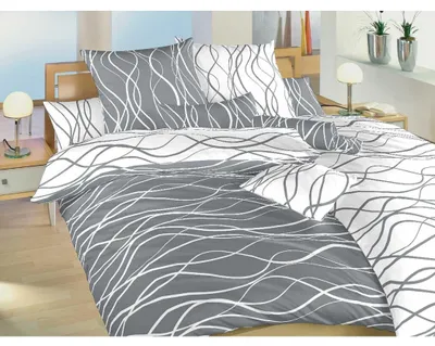Obrázek produktu pro Povlečení krep Vlny bílé/tm.šedé DUO 140x220, 70x90 cm