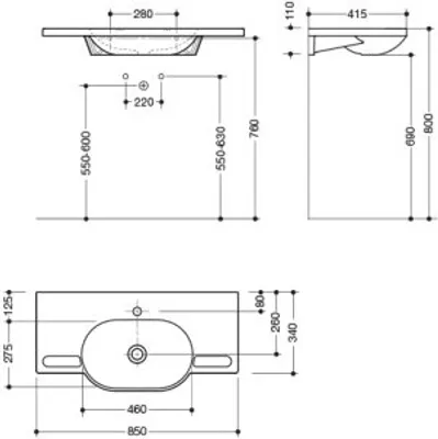 Produktbild von HEWI 950.11.201 Waschtisch mit Griffmulden,